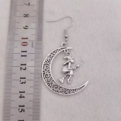 Flying Witch Crescent Moon Earrings