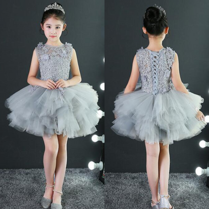 Long Trailing Lace Appliques Princess Prom Tulle Gowns