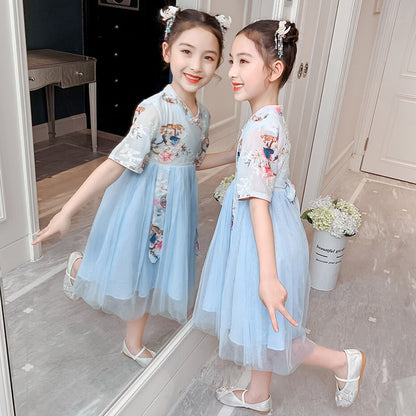 Girls Cheongsam Ancient Chinese Tree Print Dress