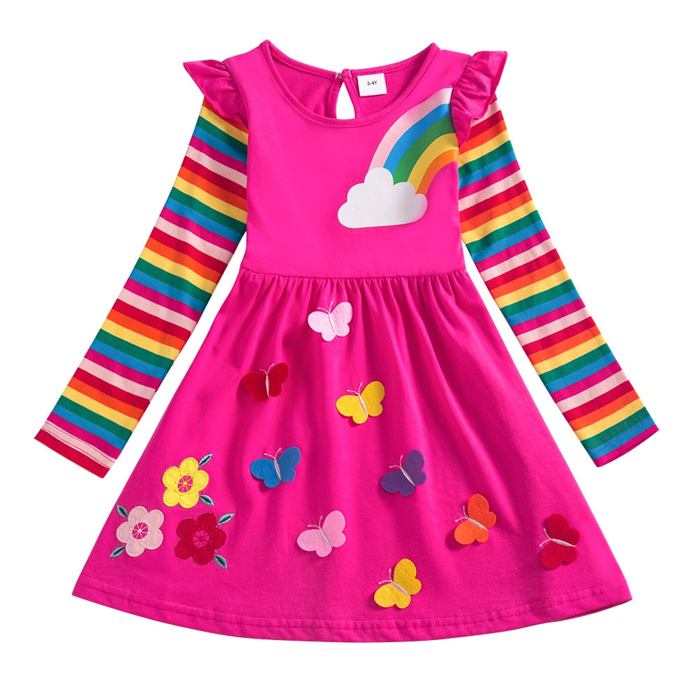Butterflies and Candy Stripes Long Sleeve Top Dress