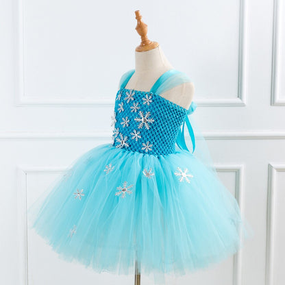 Crochet Top Snow Flakes Ice Princess Costume Tutu Dress Set