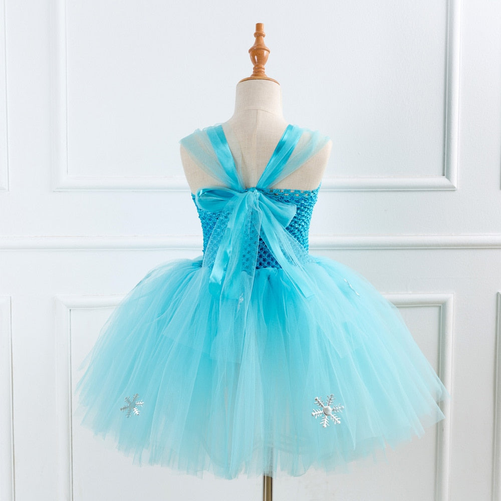 Crochet Top Snow Flakes Ice Princess Costume Tutu Dress Set