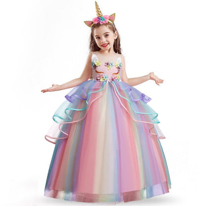 Long Back Ruffles Winged Unicorn Dress