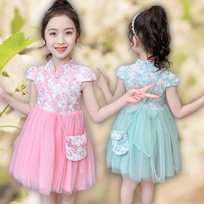 Girls Cheongsam Flower Bud Print Dress