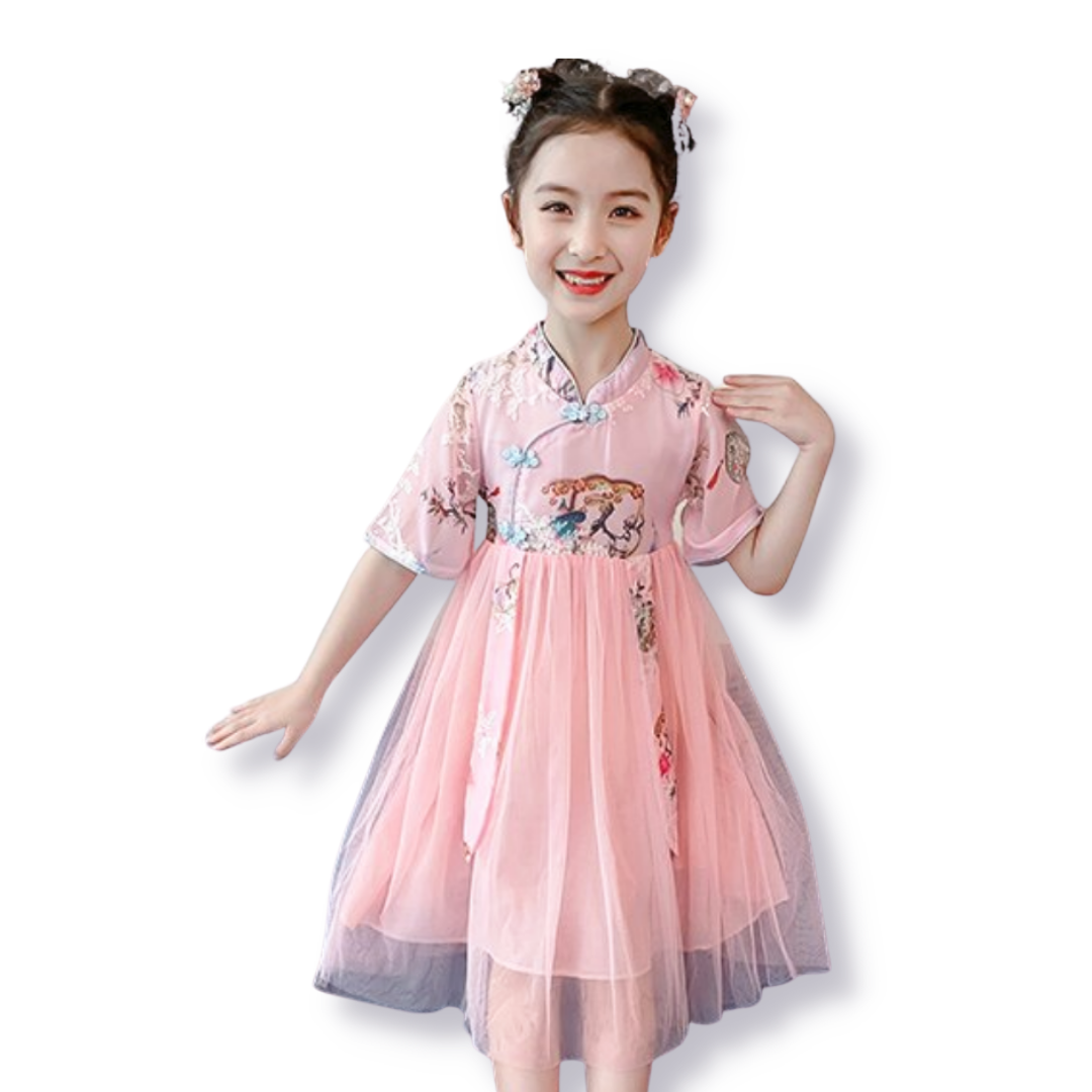 Girls Cheongsam Ancient Chinese Tree Print Dress
