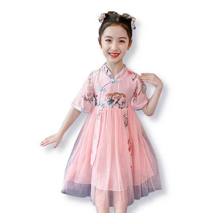 Girls Cheongsam Ancient Chinese Tree Print Dress