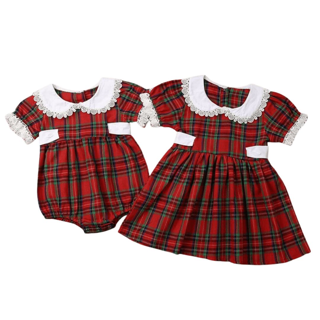 Girl Plaid Romper and Dress Siblings Matching Outfit