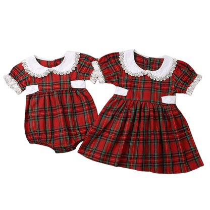 Girl Plaid Romper and Dress Siblings Matching Outfit