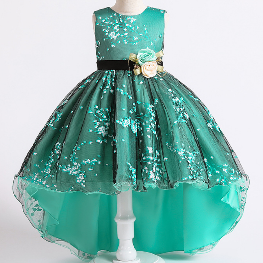 Rose Design Floral Long Back Girls Fashion Party Dress