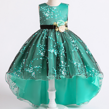Rose Design Floral Long Back Girls Fashion Party Dress