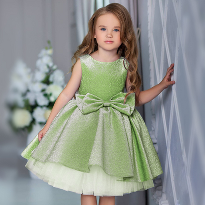 Shiny Glittery Bow Accent Sleeveless Princess Party Dress
