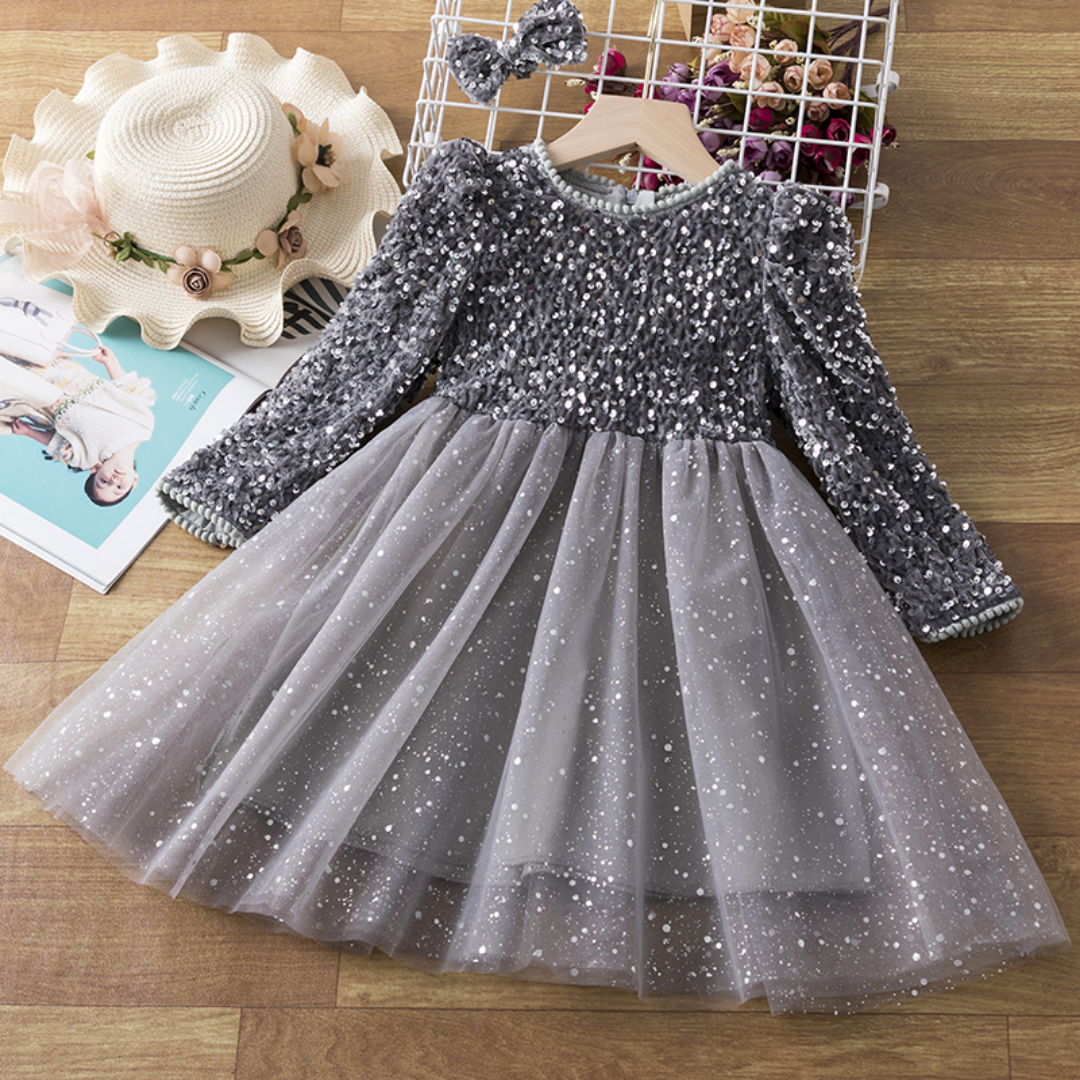 Long Sleeves Sequin Top Glimmering Princess Party Dress