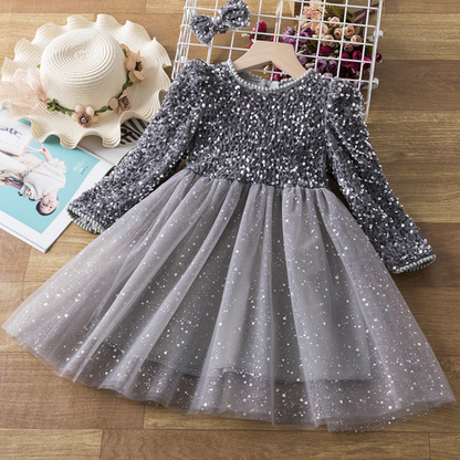 Long Sleeves Sequin Top Glimmering Princess Party Dress