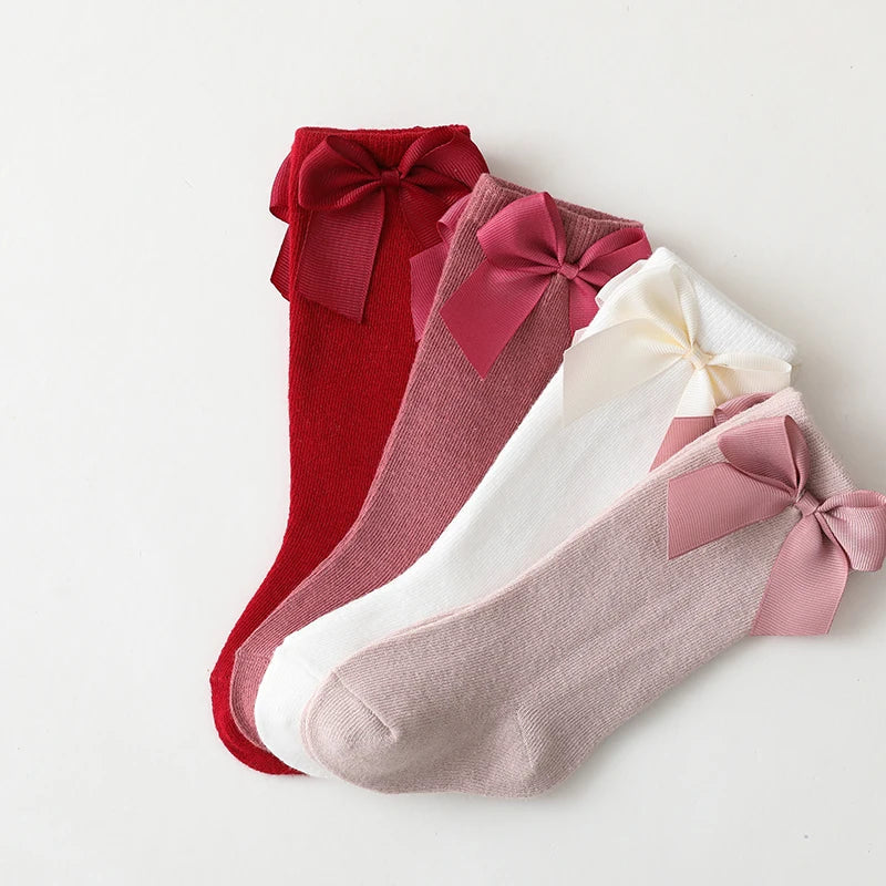 Cotton Knee High Bow Socks for Baby Girls
