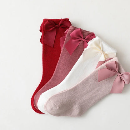 Cotton Knee High Bow Socks for Baby Girls