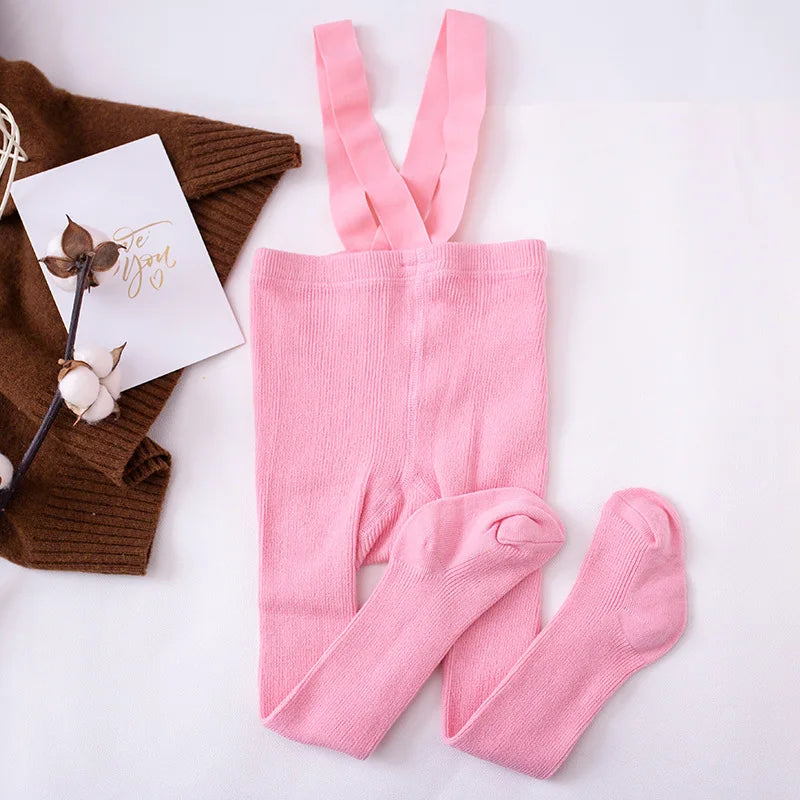 Baby Cotton Suspender Pantyhose - Cute Solid Color Overall Leggings