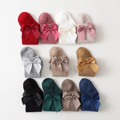 Cotton Knee High Bow Socks for Baby Girls