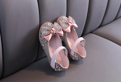 Rhinestone Bow Princess Shoes - Girls' Party Dance Flats