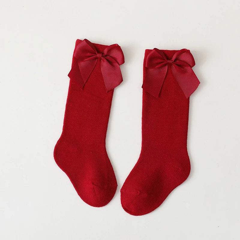 Cotton Knee High Bow Socks for Baby Girls