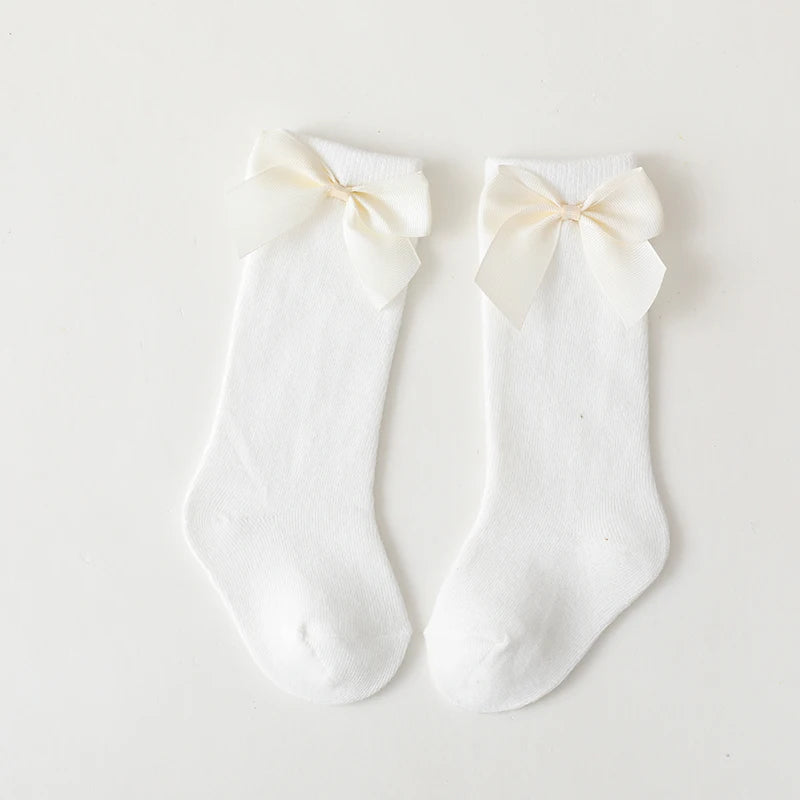 Cotton Knee High Bow Socks for Baby Girls