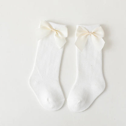 Cotton Knee High Bow Socks for Baby Girls