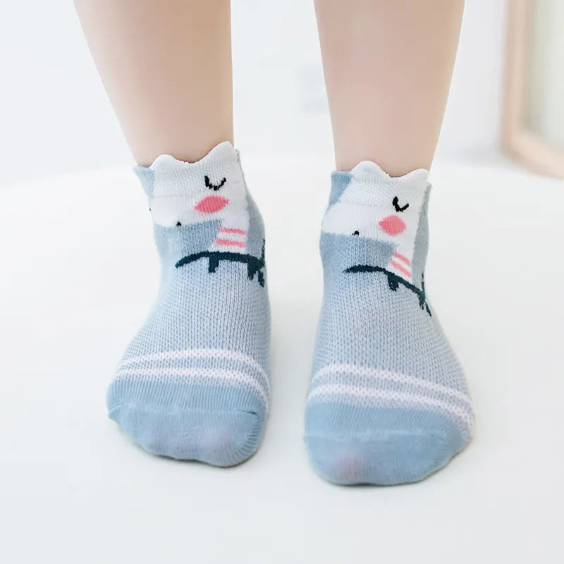 5 Pairs Infant Baby Socks (Newborn-2Y) - Cotton Mesh, Cute & Comfy