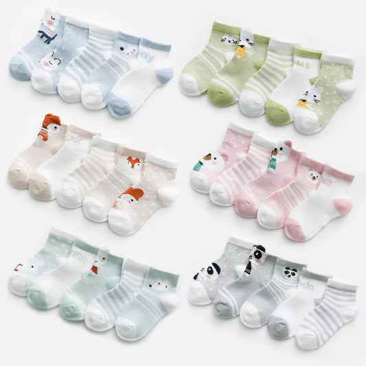 5 Pairs Infant Baby Socks (Newborn-2Y) - Cotton Mesh, Cute & Comfy