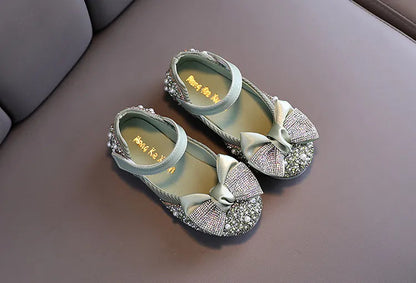 Rhinestone Bow Princess Shoes - Girls' Party Dance Flats