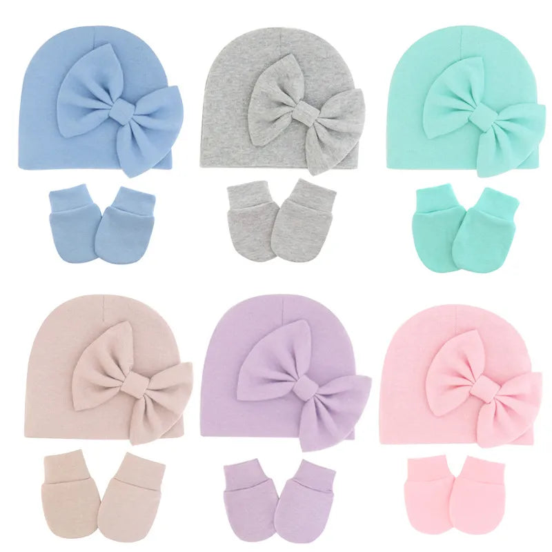 Cotton Baby Girl Hat & Gloves Set - Stylish Newborn Accessories