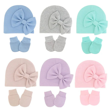 Cotton Baby Girl Hat & Gloves Set - Stylish Newborn Accessories