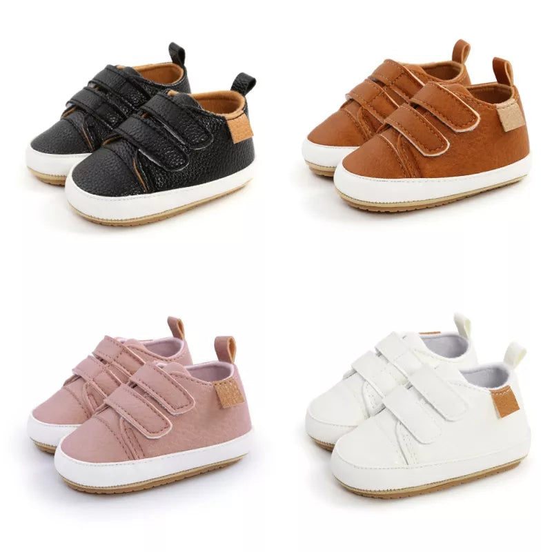 Rubber Sole Baby Sneakers - Solid Color Non-Slip Shoes