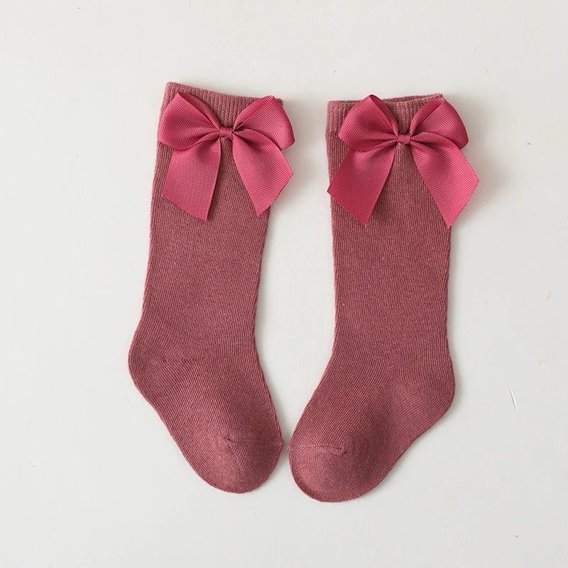 Cotton Knee High Bow Socks for Baby Girls