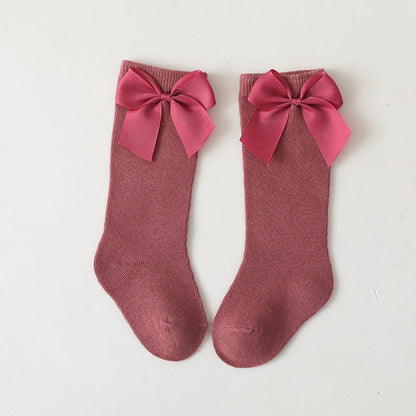 Cotton Knee High Bow Socks for Baby Girls