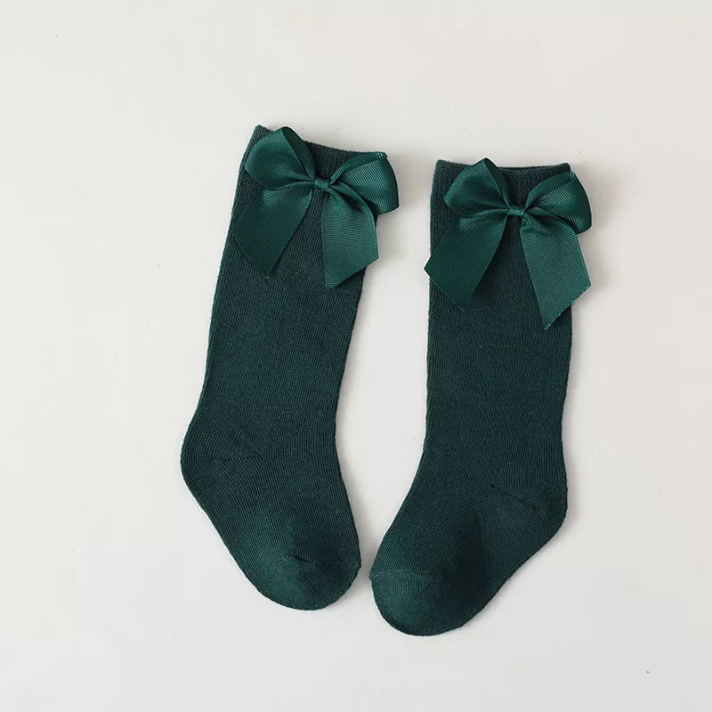 Cotton Knee High Bow Socks for Baby Girls