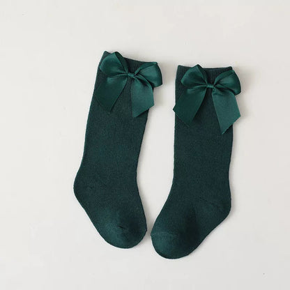 Cotton Knee High Bow Socks for Baby Girls