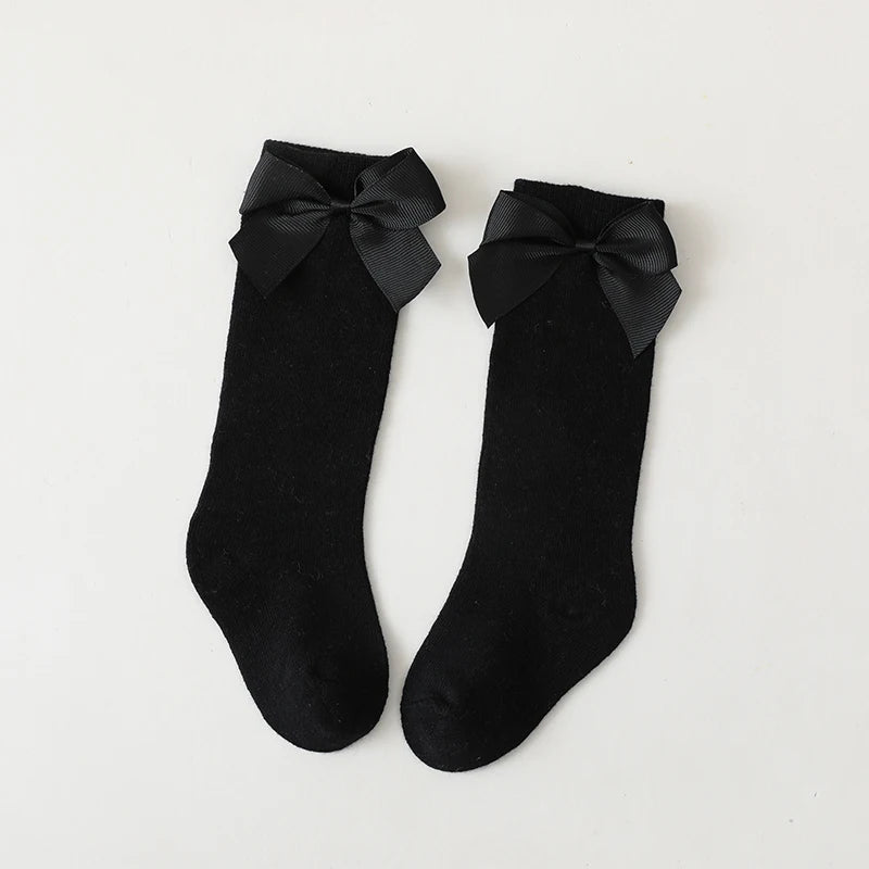 Cotton Knee High Bow Socks for Baby Girls