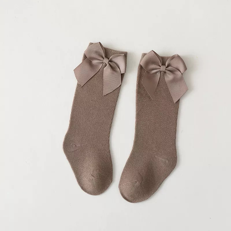 Cotton Knee High Bow Socks for Baby Girls