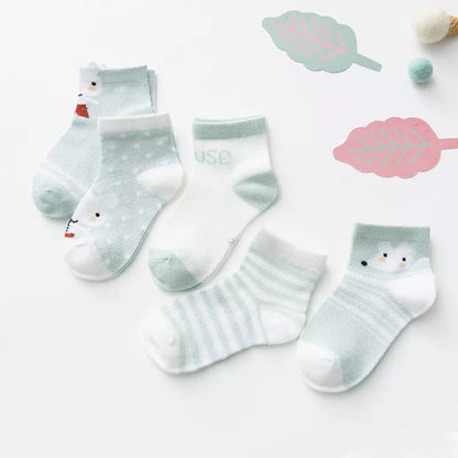 5 Pairs Infant Baby Socks (Newborn-2Y) - Cotton Mesh, Cute & Comfy