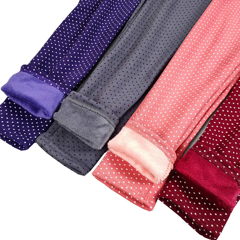 Sweet Velvet Dot Leggings - Autumn/Winter Cotton Stretch Trousers for Girls