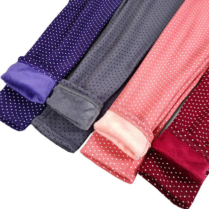 Sweet Velvet Dot Leggings - Autumn/Winter Cotton Stretch Trousers for Girls