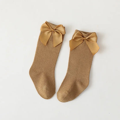 Cotton Knee High Bow Socks for Baby Girls