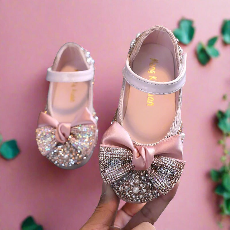 Rhinestone Bow Princess Shoes - Girls' Party Dance Flats