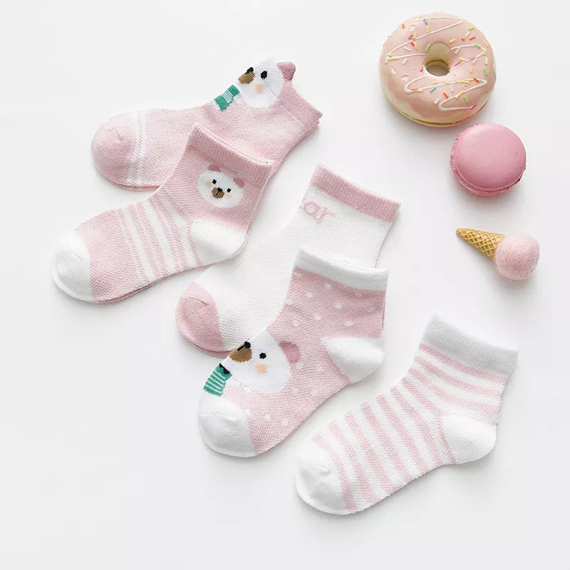 5 Pairs Infant Baby Socks (Newborn-2Y) - Cotton Mesh, Cute & Comfy