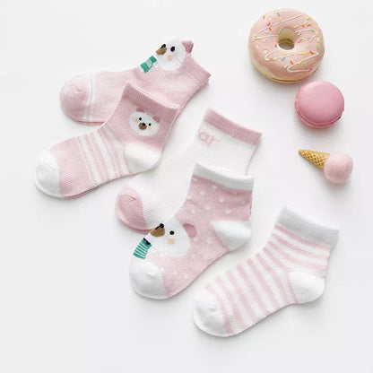 5 Pairs Infant Baby Socks (Newborn-2Y) - Cotton Mesh, Cute & Comfy