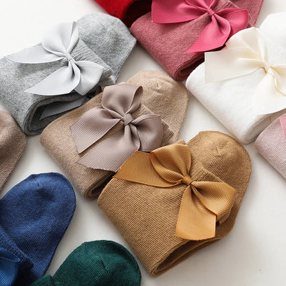 Cotton Knee High Bow Socks for Baby Girls