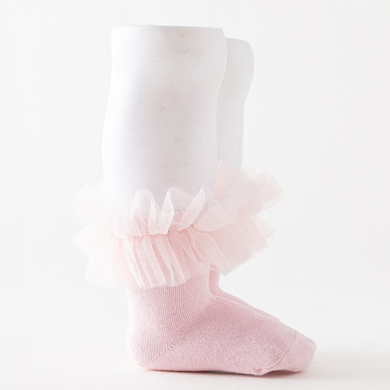 Puffy Mesh Lace Flower Kids Sock