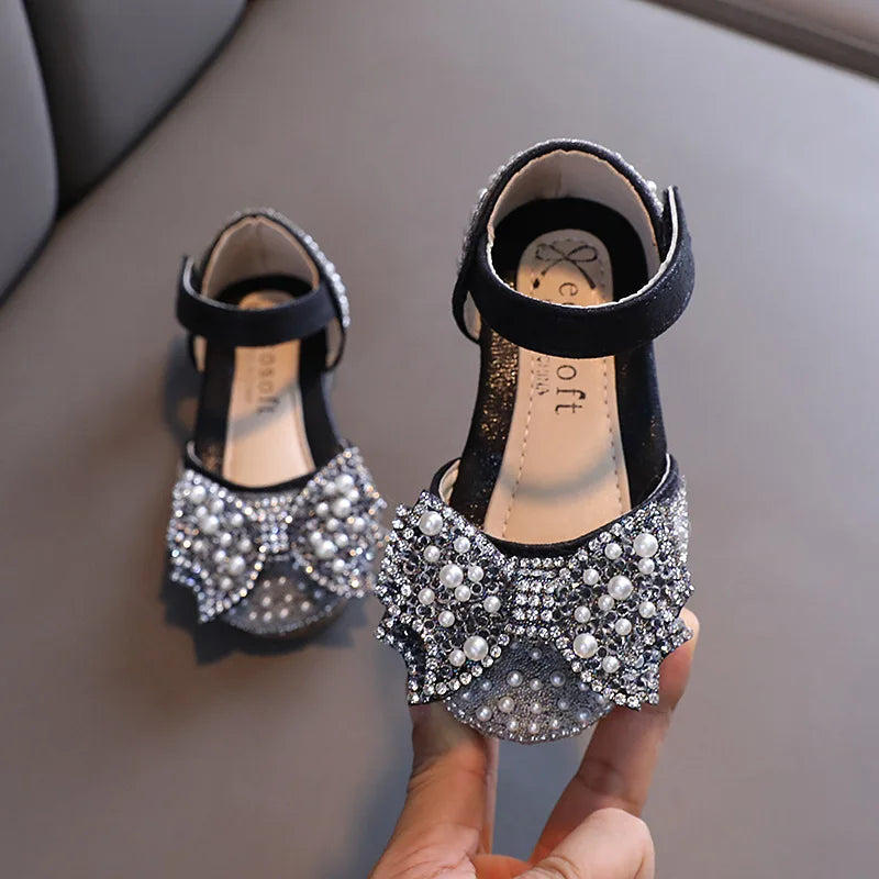 Summer Princess Sandals: Sequin Bow Rhinestone Flat Girls' Shoes