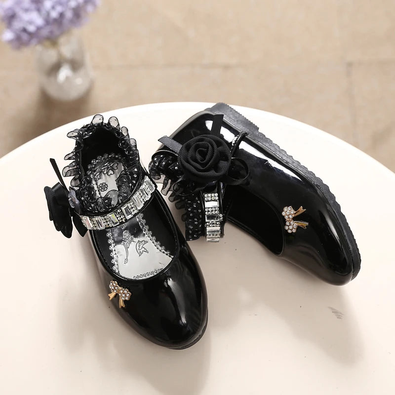 Cute Bowknot Rhinestone Flower Shoes (3-11 Years)