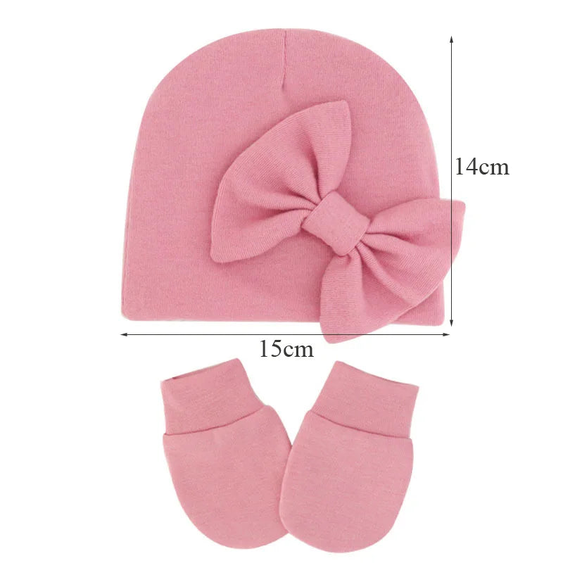 Cotton Baby Girl Hat & Gloves Set - Stylish Newborn Accessories