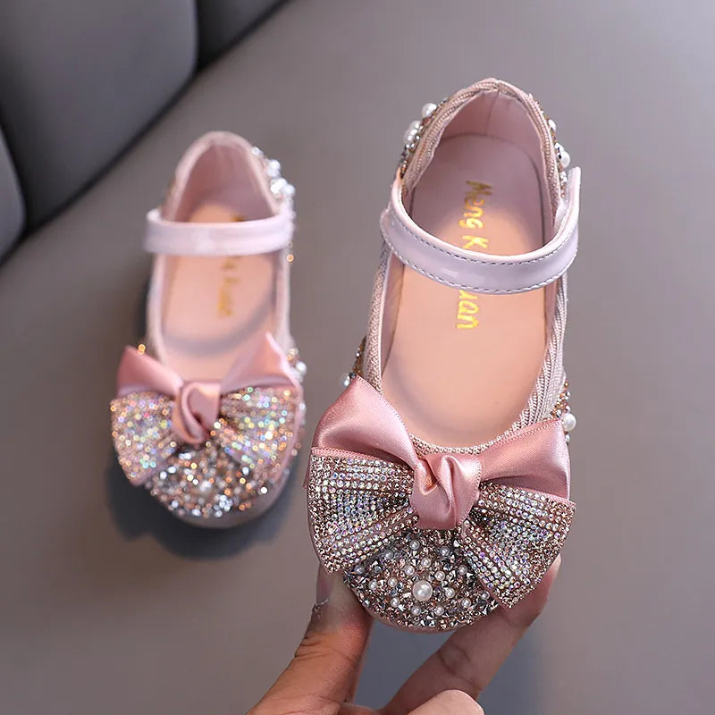 Rhinestone Bow Princess Shoes - Girls' Party Dance Flats